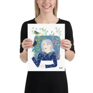 Póster La chica de los pájaros y flores